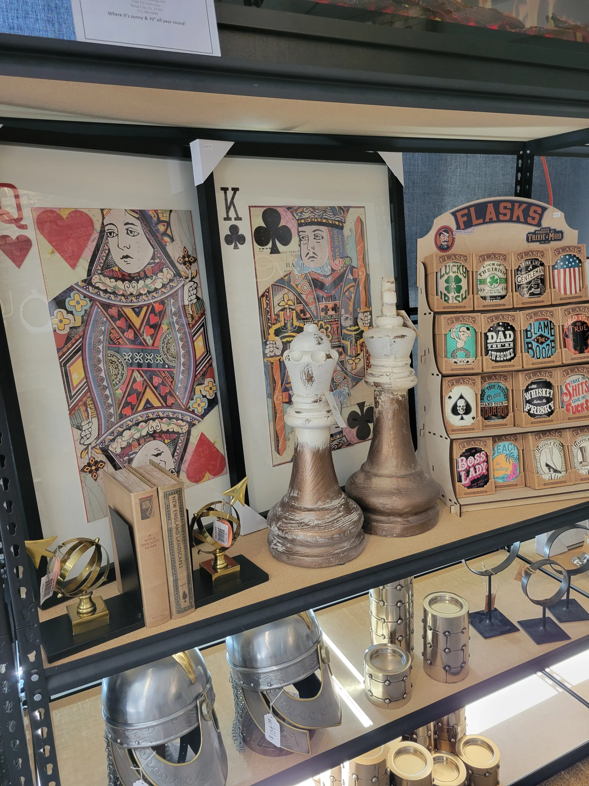 giant framed king and queen face cards with decorative giant king and king pieces from chess